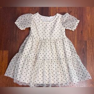 Toddler Girl’s Baby Gap Ivory Tulle Black Velvet Polka Dot Dress 4T